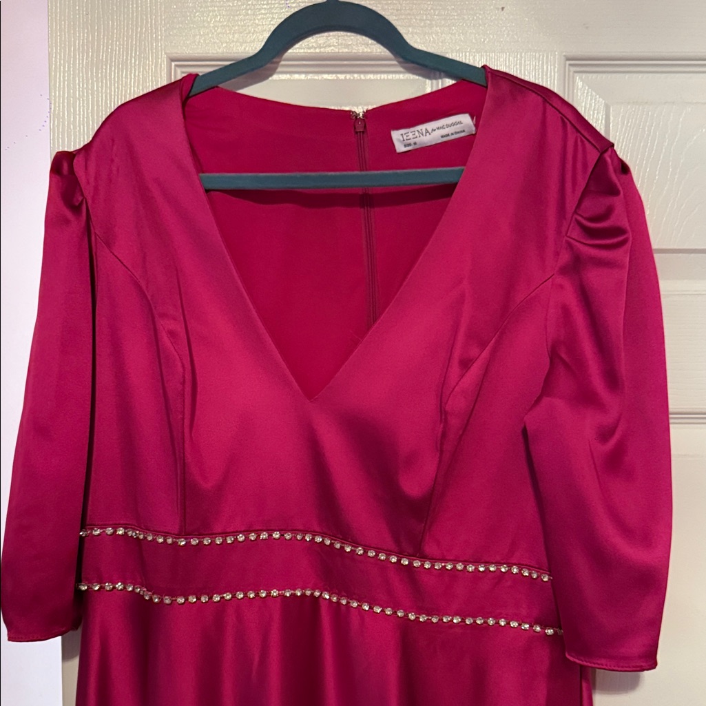 Mac Duggal Fuchsia Midi Dress With Rhinestone Detail